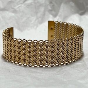 Vintage Woven Cuff Bracelet Gold-Tone wide